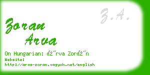 zoran arva business card